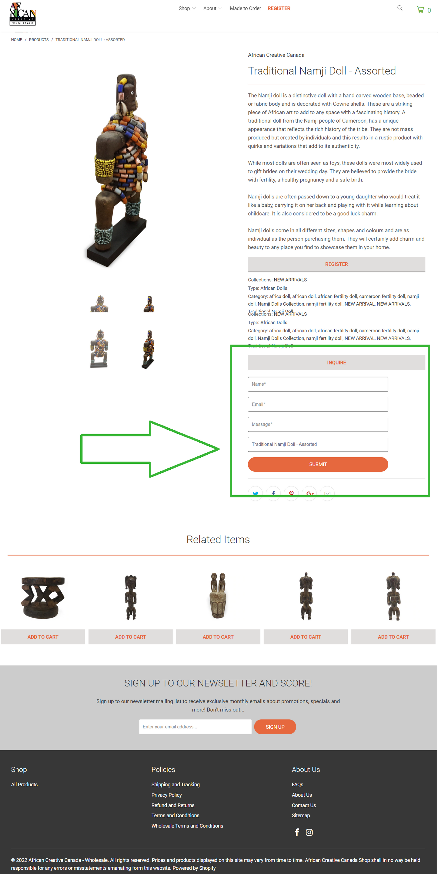 Shopify wholesale store - Product inquiry form - 2021